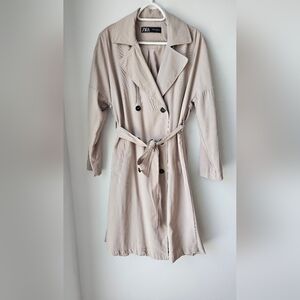 Zara Trench Coat Nude Beige Belted With Pleated Back Size S M